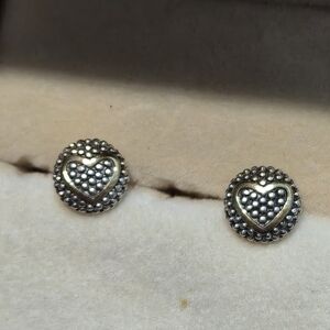 LAGOS Caviar 925 750 Heart Stud Earrings, Gold Heart & Posts Authentic